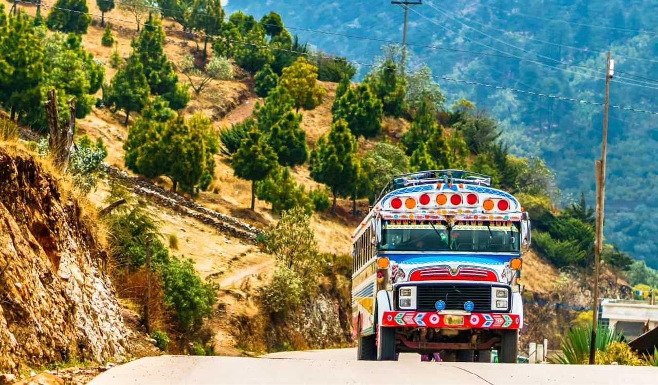 One of the many colorful local chicken buses in Guatemala, Central America