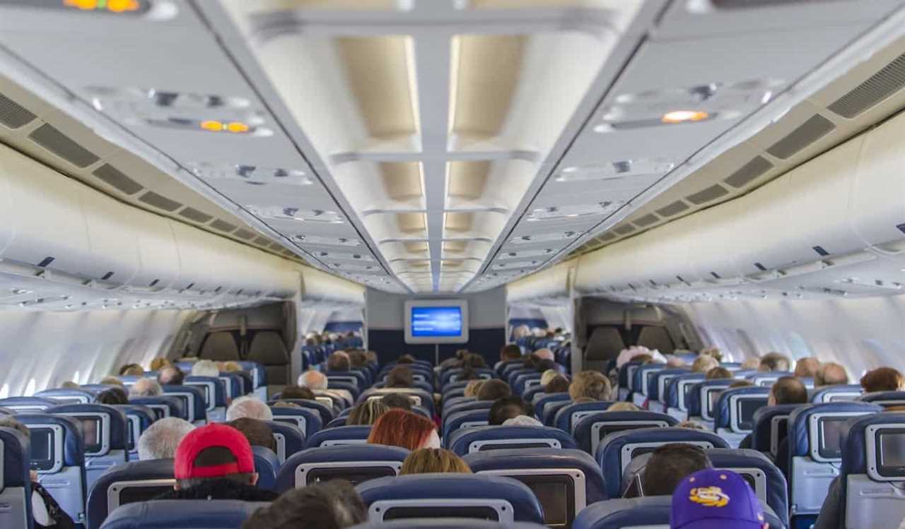 Rows of seats in an airplane