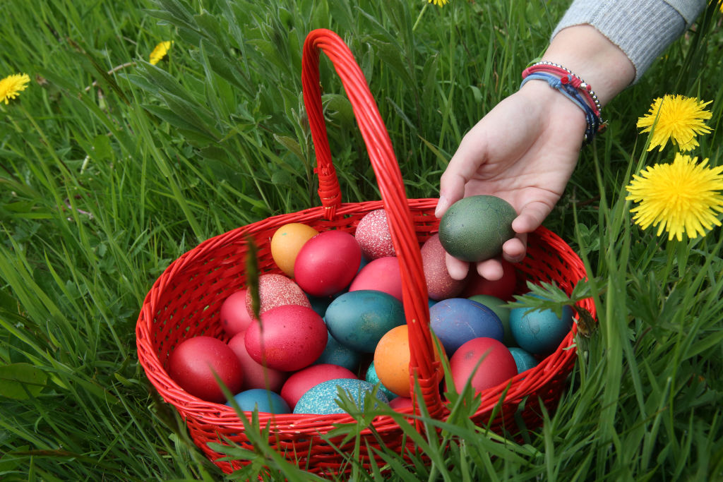 Colorful Easter Eggs In A Basket. France.