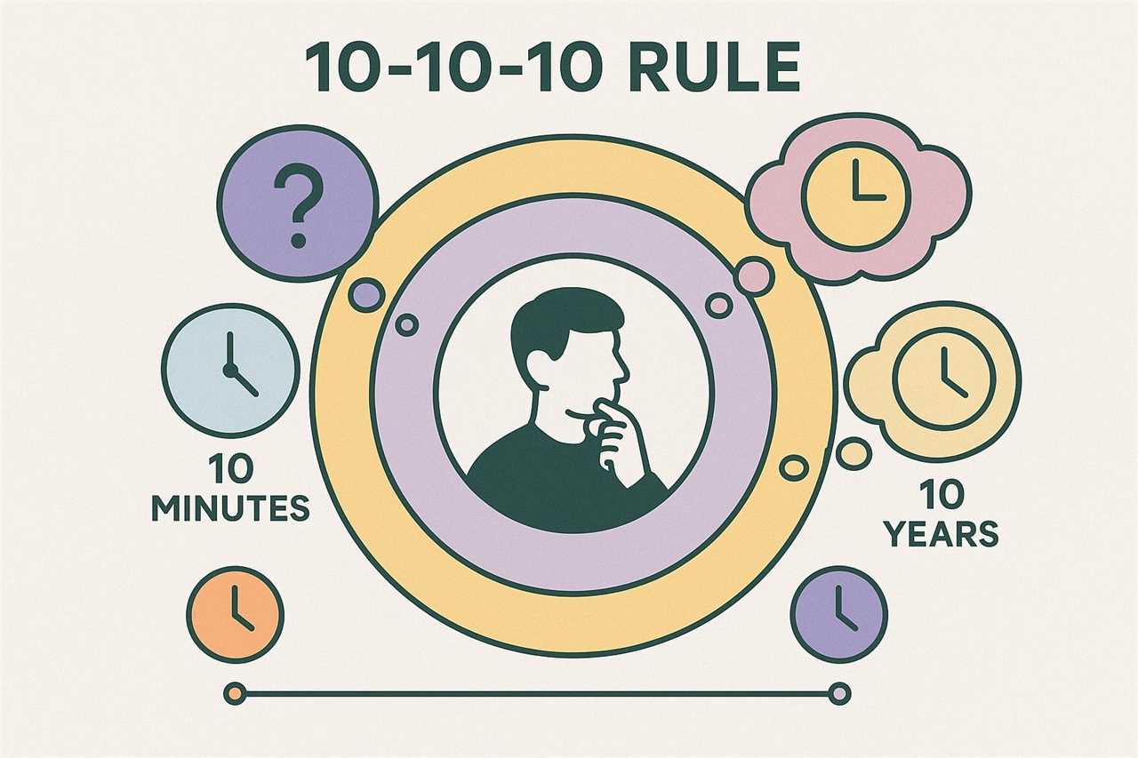 Visualization of the 10-10-10 rule with timeline showing 10 minutes, 10 months, 10 years