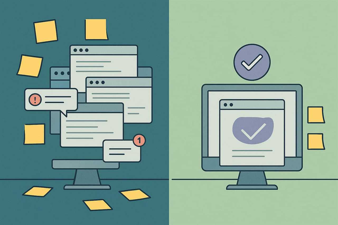 split screen showing transformation from chaos to focus