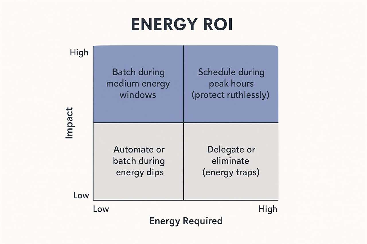 Energy ROI framework matrix showing four quadrants for managing energy not time