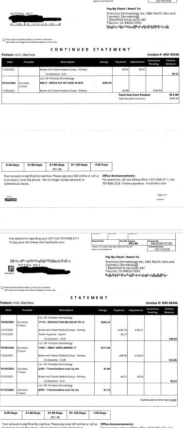 Adventures in health care billing. My $51.96 zit co-insurance